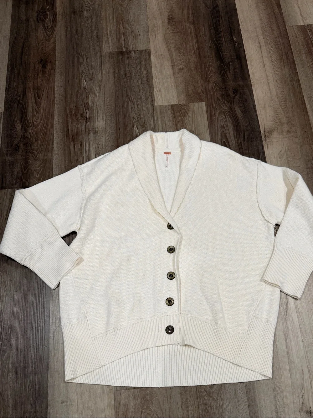 Free People Cream Shawl Collar Button Cardigan